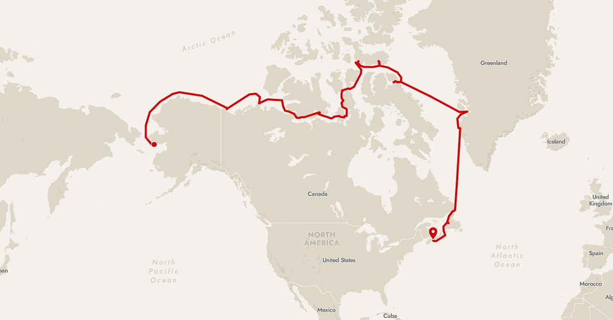 TravelMap itinerary: driving, expedition in Canada, Greenland, United States (North America)
