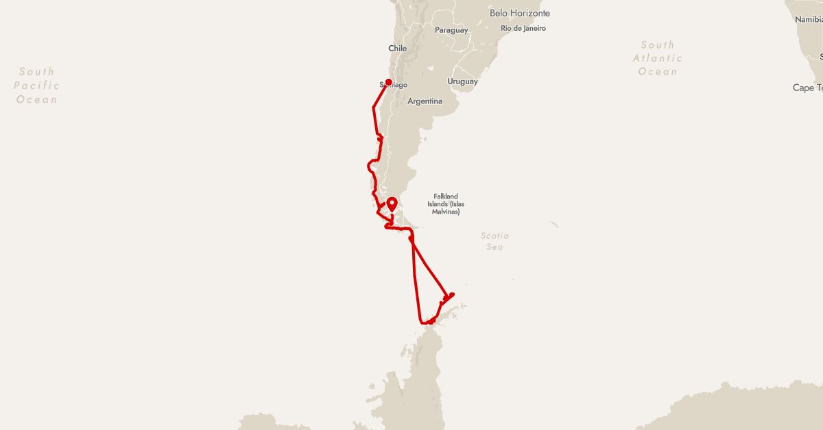 TravelMap itinerary: driving, expedition in Chile (South America)