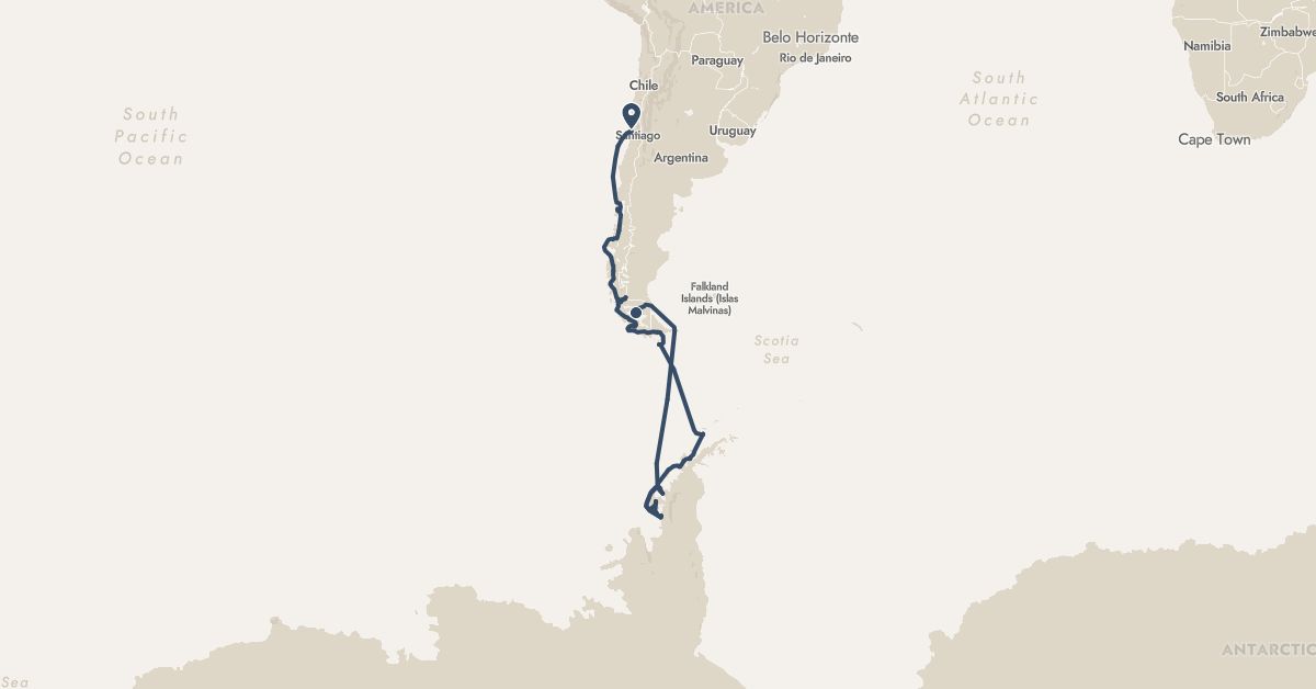 TravelMap itinerary: driving, hx expedition in Argentina, Chile (South America)
