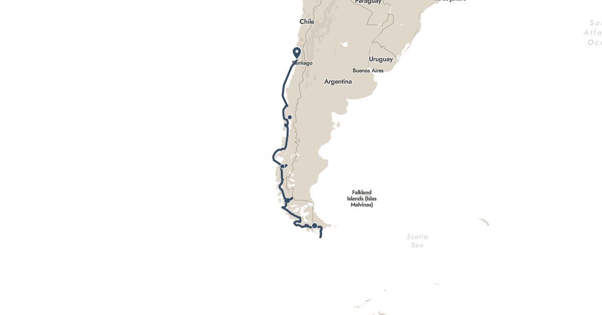 TravelMap itinerary: driving, hx expedition in Argentina, Chile (South America)