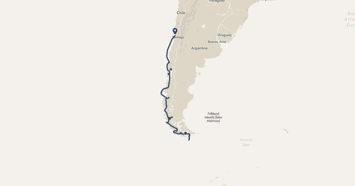 TravelMap itinerary: driving, hx expedition in Argentina, Chile (South America)