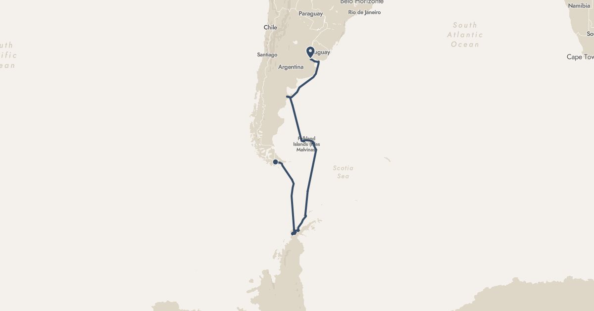 TravelMap itinerary: driving, hx expedition in Argentina, Falkland Islands (South America)