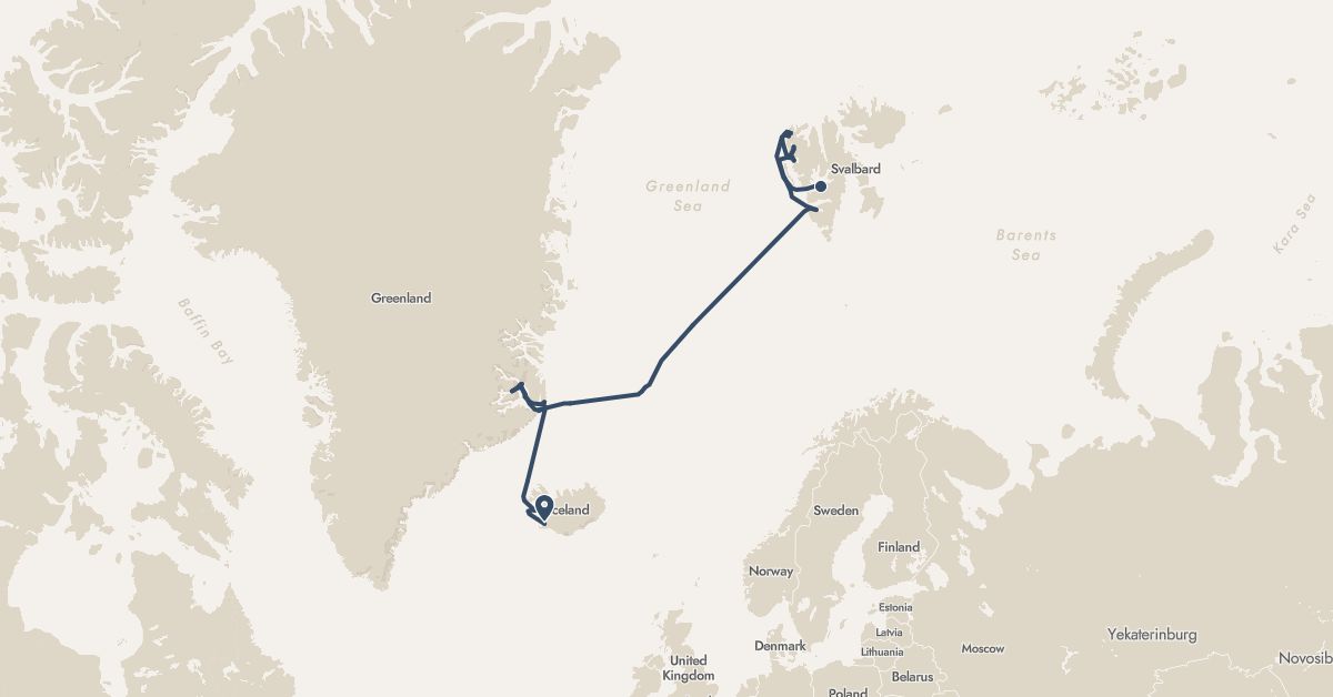 TravelMap itinerary: driving, hx expedition in Greenland, Iceland, Norway (Europe, North America)