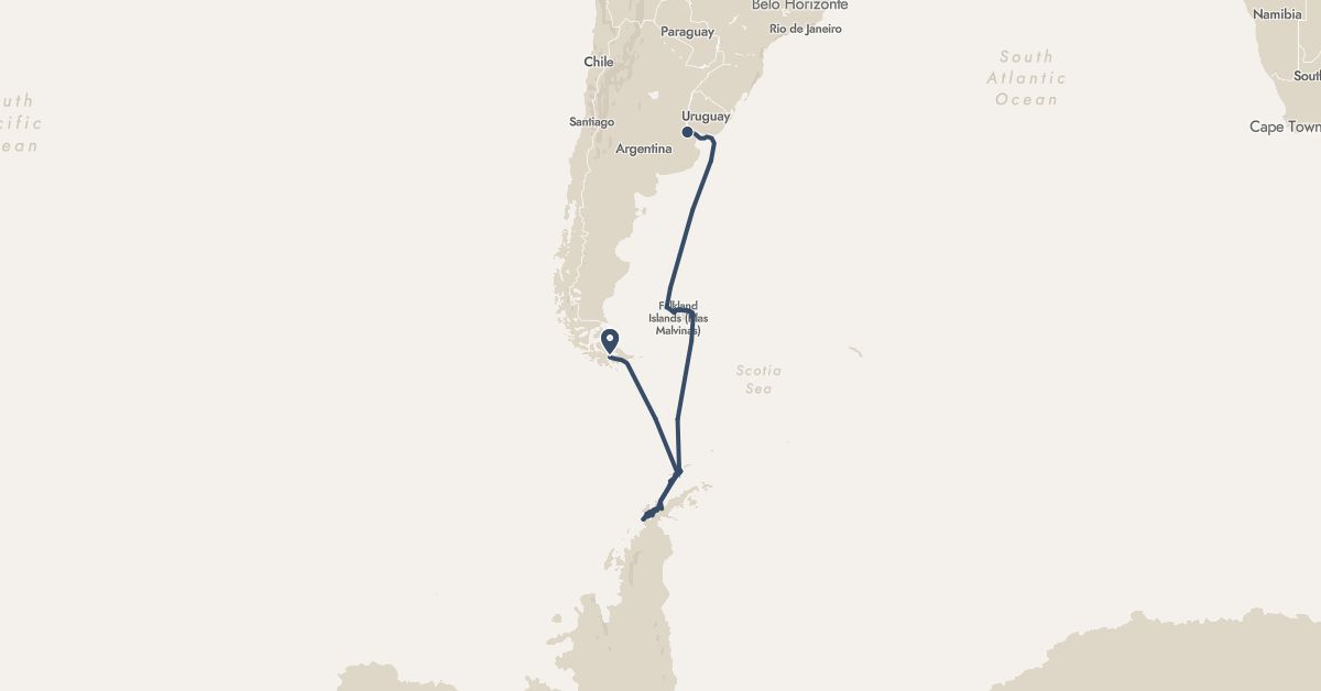 TravelMap itinerary: driving, hx expedition in Argentina, Falkland Islands (South America)