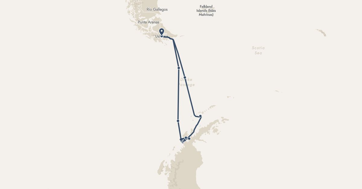 TravelMap itinerary: driving, hx expedition in Antarctica, Argentina (Antarctica, South America)