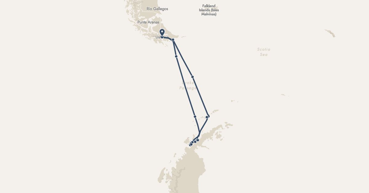 TravelMap itinerary: driving, hx expedition in Antarctica, Argentina (Antarctica, South America)