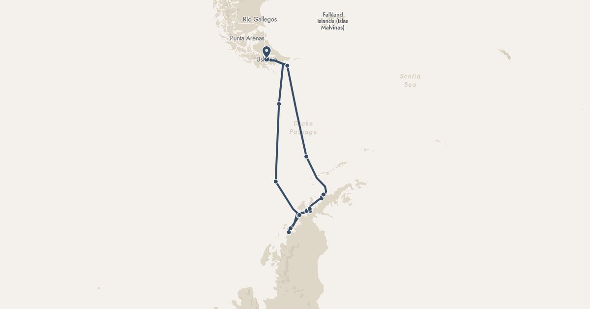 TravelMap itinerary: driving, hx expedition in Antarctica, Argentina (Antarctica, South America)