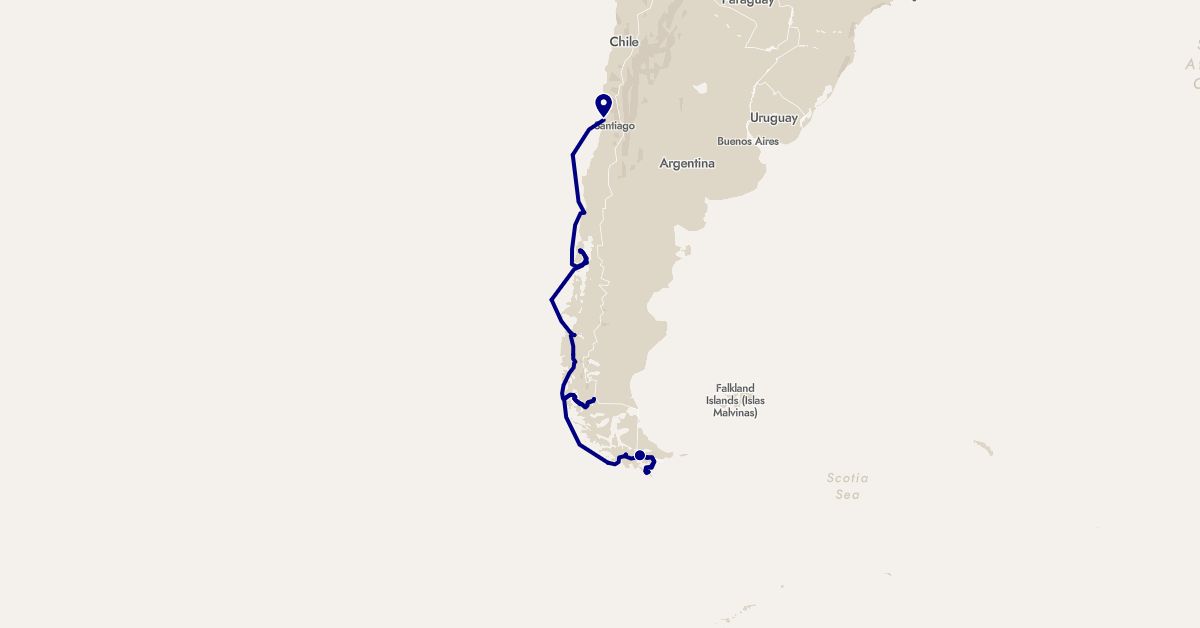 TravelMap itinerary: driving in Argentina, Chile (South America)